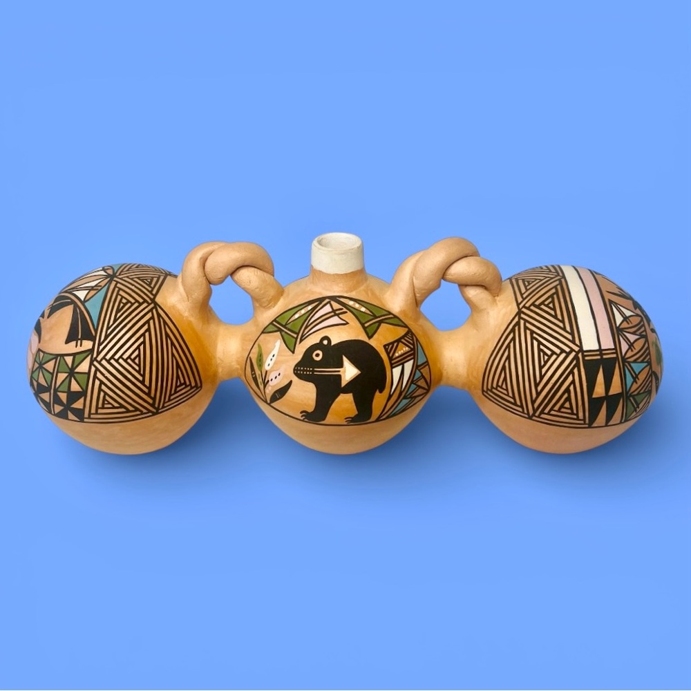 Native American Acoma Pueblo Triple Canteen Polychrome Yolanda‎ Trujillo Signed